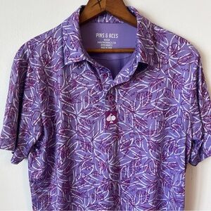 Pins & Aces Golf Polo All Over Print M purple guitar tropical floral Fun Men’s M